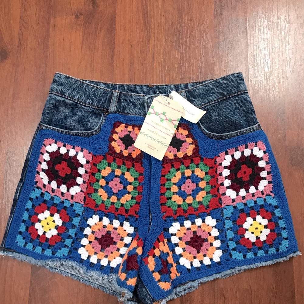 Farm Rio Crochet Denim Jean Shorts
